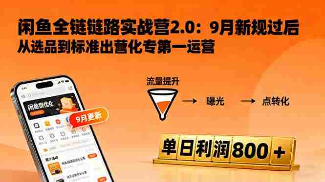 （16265期）闲鱼变现课3.0：掌握链接优化、流量提升、商业变现，单日利润800+-有道网创