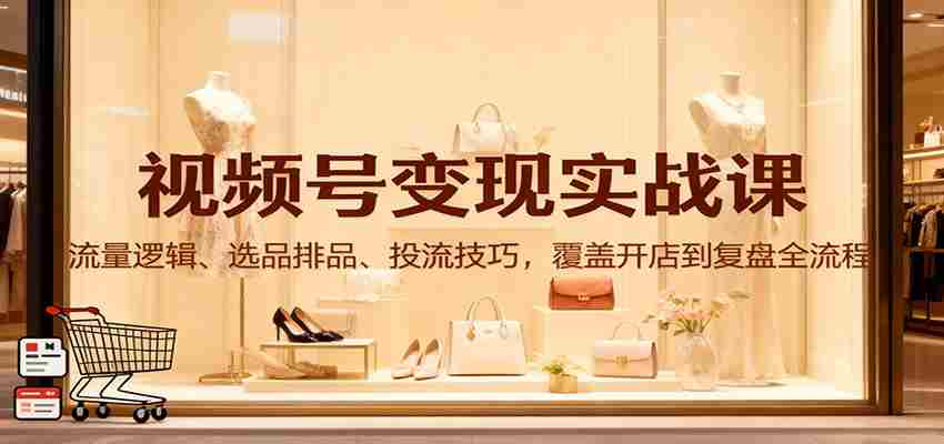 视频号变现实战课：流量逻辑、选品排品、投流技巧，覆盖开店到复盘全流程-有道网创
