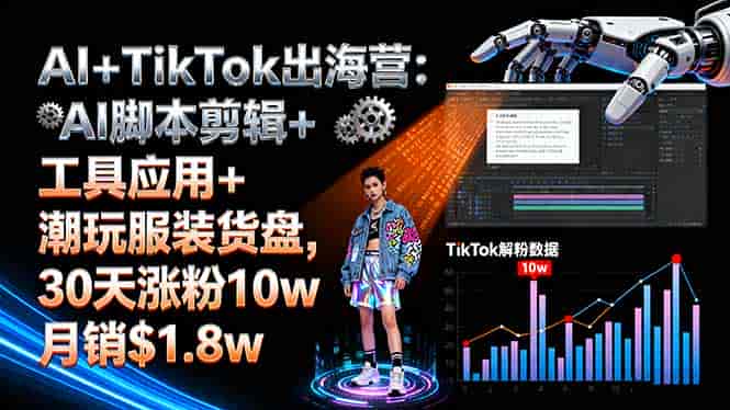 (16108期)AI+TikTok出海营:AI脚本剪辑+工具应用+潮玩服装货盘,30天涨粉10w月销$1.8w-有道网创