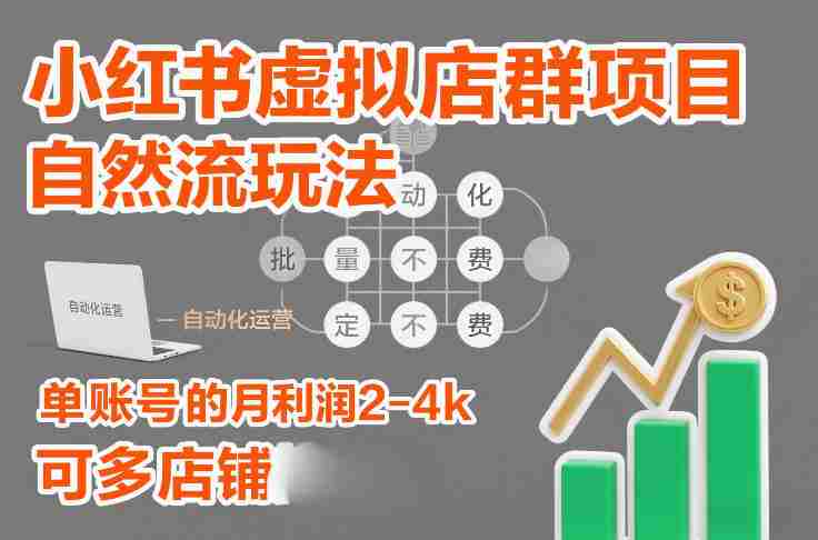 小红书虚拟店群项目，自然流玩法，批量自动化，稳定不费号，单账号的月利润2-4k，可多店矩阵-有道网创