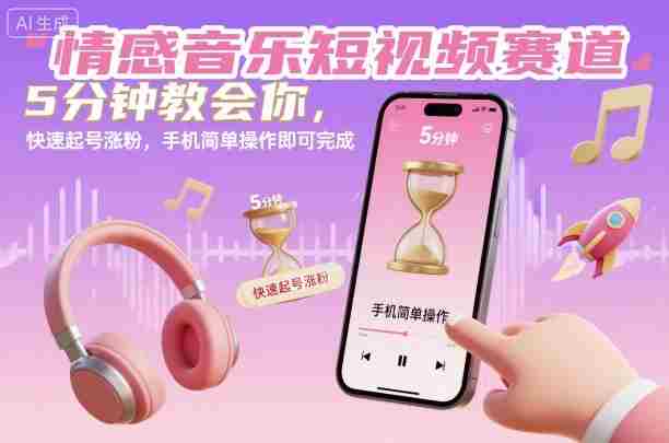 情感音乐短视频赛道，5分钟教会你，快速起号涨粉，手机简单操作即可完成-有道网创