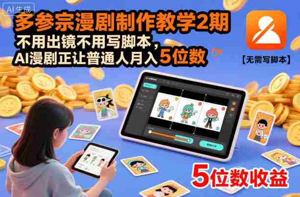 多参宗漫剧制作教学2期，不用出镜不用写脚本，AI漫剧正让普通人月入5位数-有道网创