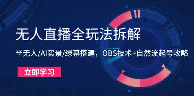 （14684期）无人直播全玩法拆解：半无人/AI实景/绿幕搭建，OBS技术+自然流起号攻略-有道网创
