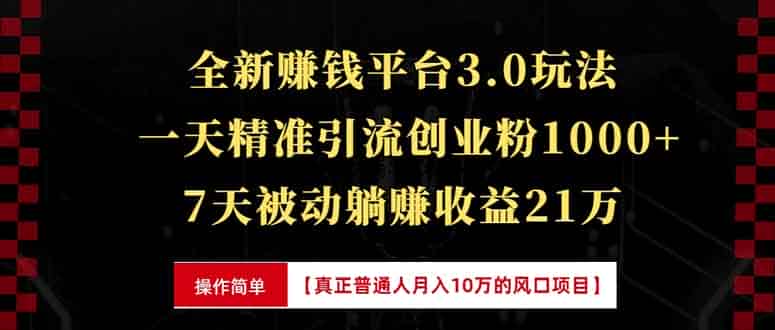 （13839期）全新裂变引流赚钱新玩法，7天躺赚收益21w+，一天精准引流创业粉1000+，…-有道网创
