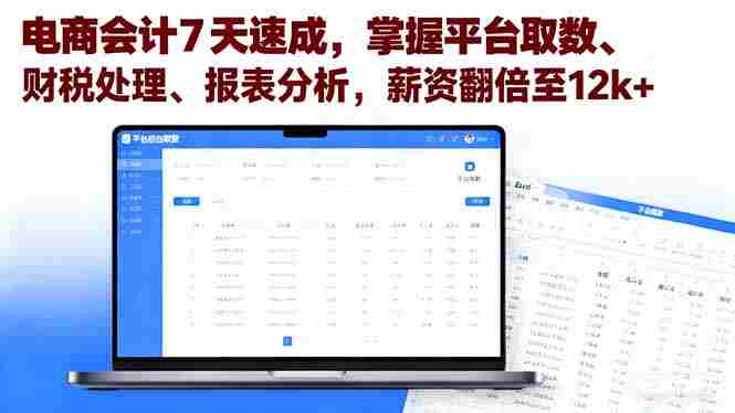 （16192期）电商会计7天速成，掌握平台取数、财税处理、报表分析，薪资翻倍至12k+-有道网创