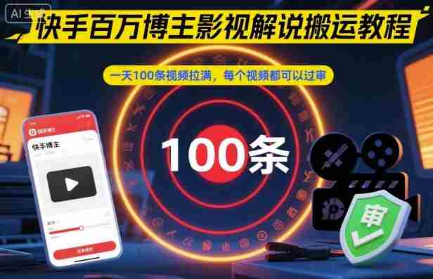 快手百万博主影视解说搬运教程，一天100条视频拉满，每个视频都可以过审-有道网创