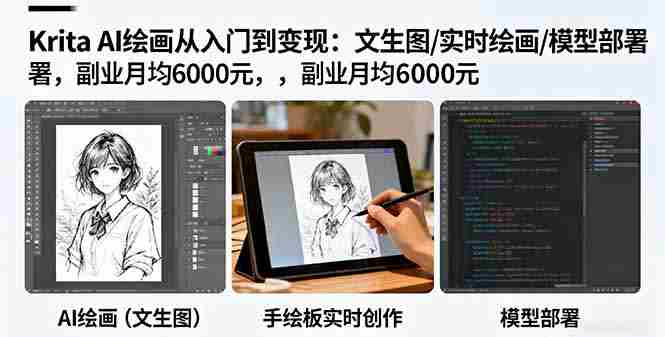 (16222期)Krita AI绘画从入门到变现:文生图/实时绘画/模型部署,副业月均6000元-有道网创
