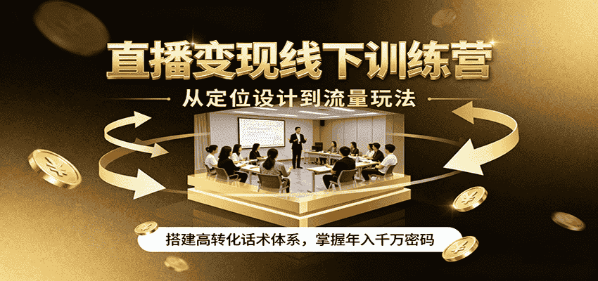 直播变现线下训练营，从定位设计到流量玩法，搭建高转化话术体系，掌握年入千万密码-有道网创