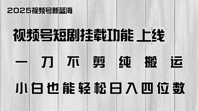 （14310期）视频号短剧挂载功能上线，一刀不剪纯搬运，小白也能轻松日入四位数-有道网创