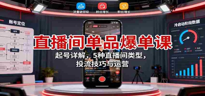 直播间单品爆单课：起号详解，5种直播间类型，投流技巧与运营-有道网创