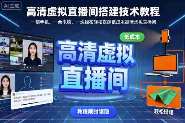 高清虚拟直播间搭建技术教程，一部手机、一台电脑、一块绿布轻松搭建低成本高清虚拟直播间-有道网创