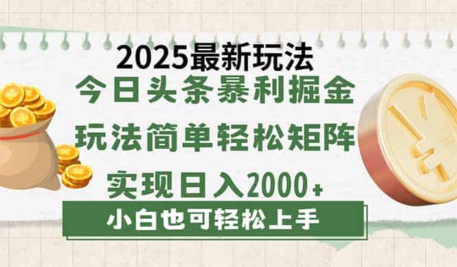 （14120期）今日头条2025最新玩法，思路简单，复制粘贴，轻松实现矩阵日入2000+-有道网创
