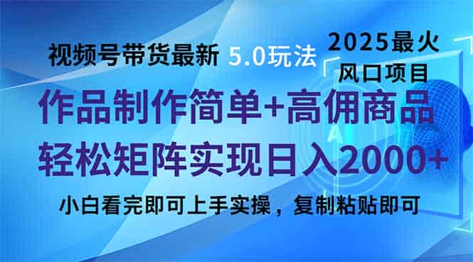（14191期）视频号带货最新5.0玩法，作品制作简单，当天起号，复制粘贴，轻松矩阵…-有道网创
