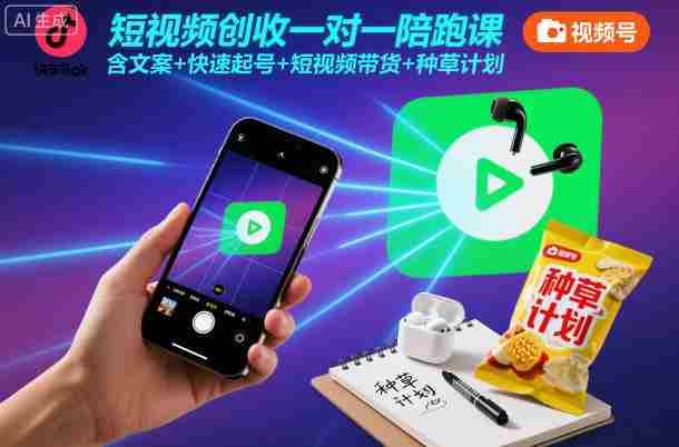 短视频创收一对一陪跑课，含文案+快速起号+短视频带货+种草计划-有道网创