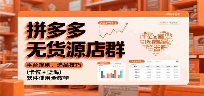 拼多多无货源店群：平台规则、选品技巧（卡位 + 蓝海），软件使用全教学-有道网创