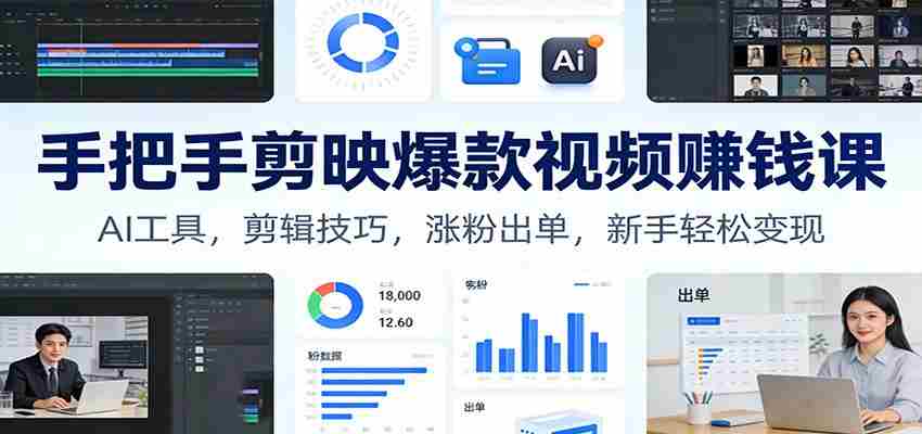 手把手剪映爆款视频赚钱课：AI工具，剪辑技巧，涨粉出单，新手轻松变现-有道网创