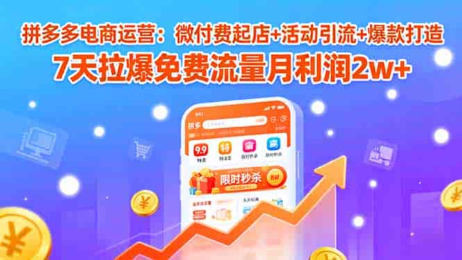（15960期）拼多多电商运营：微付费起店+活动引流+爆款打造 7天拉爆免费流量月利润2w+-有道网创