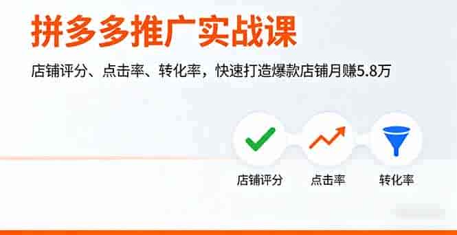 （16115期）拼多多推广实战课，店铺评分、点击率、转化率，快速打造爆款店铺月赚5.8万-有道网创