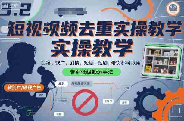 短视频去重实操教学，口播-软广-硬广-剧情-短剧-带货都可以用，告别低级搬运手法-有道网创