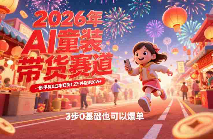 AI童装新春带货赛道，一部手机0成本狂销1.2万件喜提20W+，3步0基础也可以爆单-有道网创