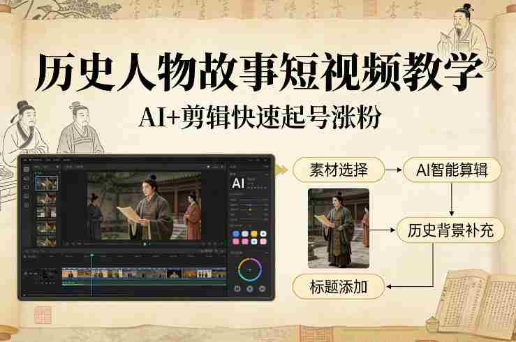 历史人物故事短视频教学，AI+剪辑制作历史人物题材短视频，快速起号涨粉-有道网创