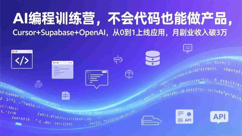 (17388期)AI编程训练营,不会代码也能做产品,Cursor+Supabase+OpenAI,从0到1上线应用,月副业收入破3万-有道网创