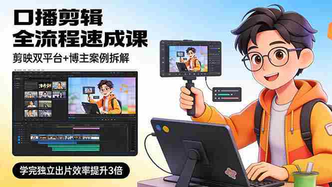(17420期)口播剪辑全流程速成课,剪映双平台+博主案例拆解,学完独立出片效率提升3倍-有道网创