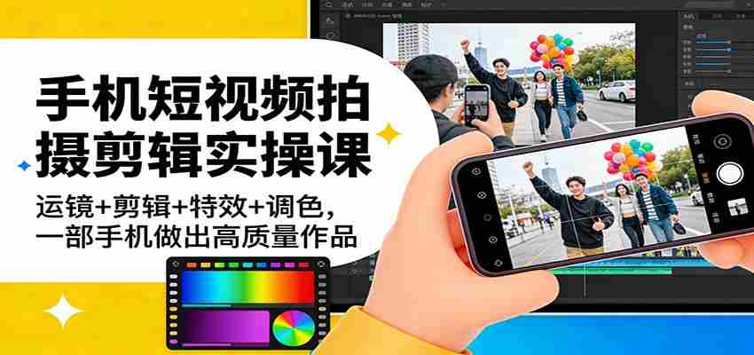 手机短视频拍摄剪辑实操课：运镜+剪辑+特效+调色，一部手机做出高质量作品-有道网创