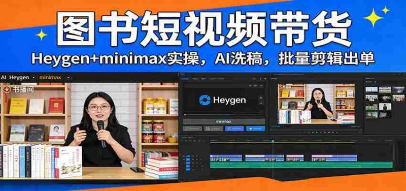 图书短视频带货：Heygen+minimax实操，AI洗稿 ，批量剪辑出单-有道网创