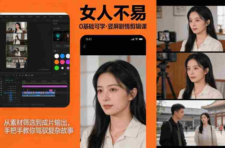 0基础可学！《女人不易》竖屏剧情剪辑课，从素材筛选到成片输出，手把手教你驾驭复杂故事-有道网创