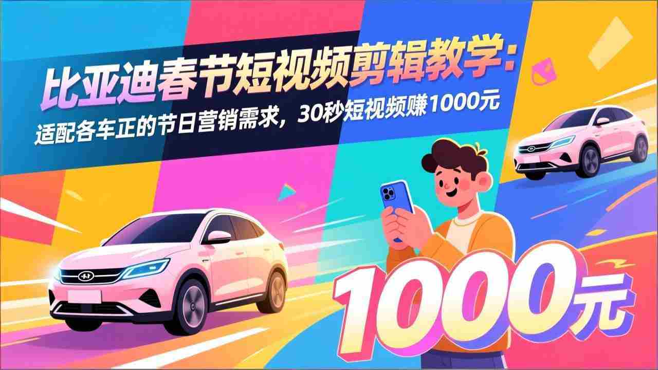 （17320期）比亚迪春节短视频剪辑教学：适配各车企的节日营销需求，30秒短视频赚1000元-有道网创