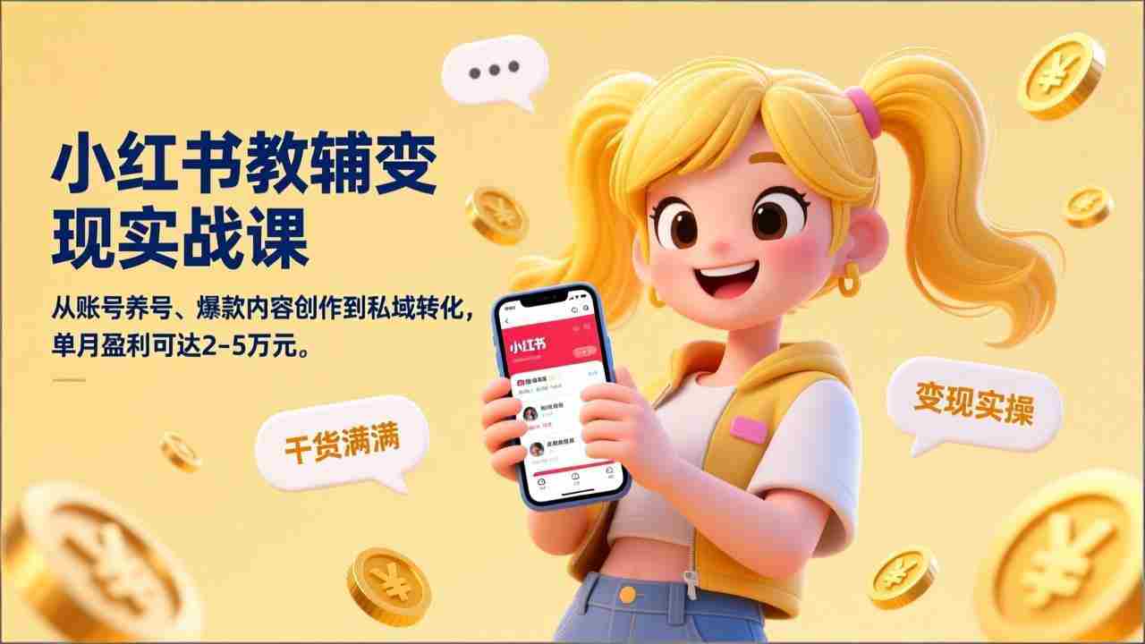 （17334期）小红书教辅变现实战课，从账号养号、爆款内容创作到私域转化，单月盈利可达2-5万元-有道网创