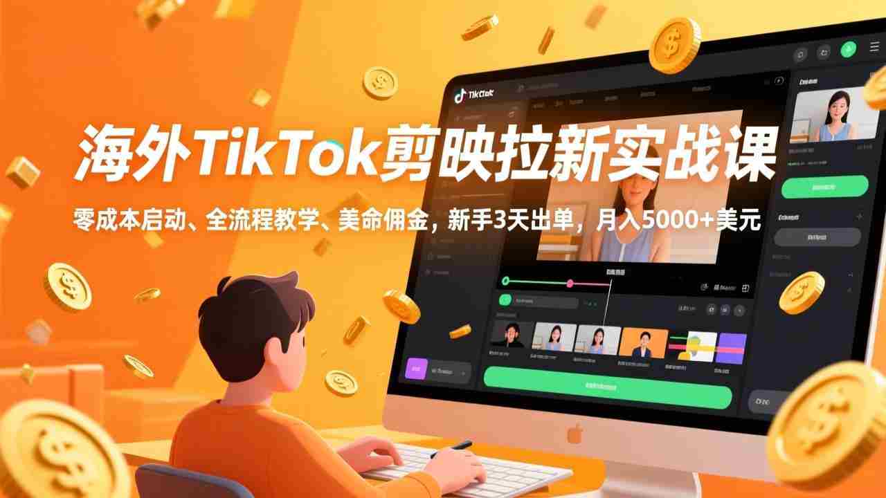 （17340期）海外TikTok剪映拉新实战课，零成本启动、全流程教学、美金佣金，新手3天出单，月入5000+美元-有道网创