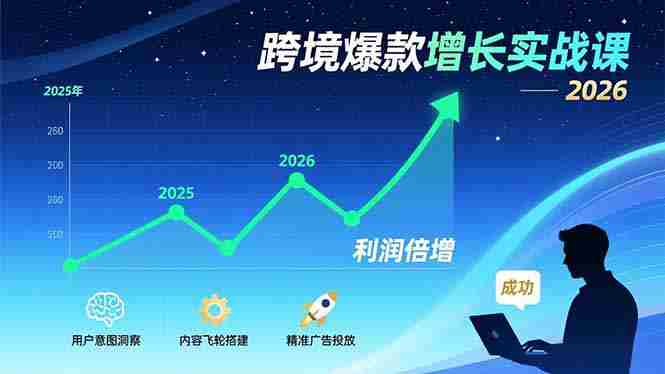 （17279期）跨境爆款增长实战课，教授用户意图洞察、内容飞轮搭建、精准广告投放，助力卖家2026年利润倍增-有道网创