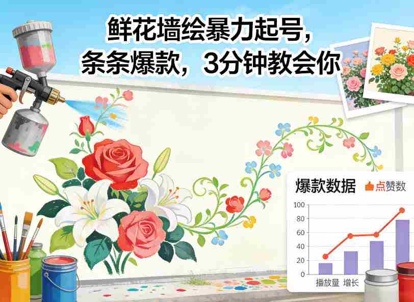 鲜花墙绘暴力起号，条条爆款，3分钟教会你-有道网创