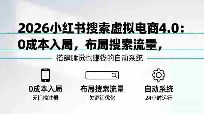 （17659期）2026小红书搜索虚拟电商4.0：0成本入局，布局搜索流量，搭建睡觉也赚钱的自动系统-有道网创