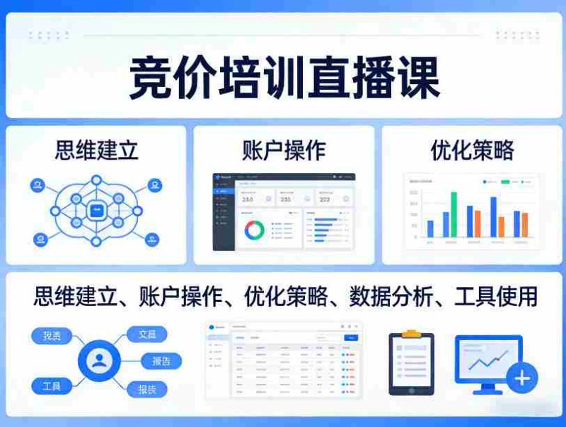 竞价培训直播课，覆盖思维建立、账户操作、优化策略、数据分析、工具使用等，全方位提升效果-有道网创