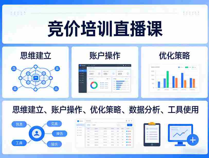 竞价培训直播课，覆盖思维建立、账户操作、优化策略、数据分析、工具使用等，全方位提升效果-有道网创