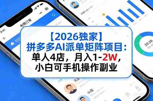 【2026独家】拼多多AI派单矩阵项目：单人4店，月入1-2W，小白可手机操作副业-有道网创