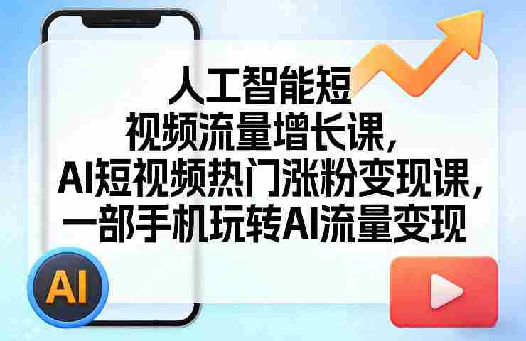 人工智能短视频流量增长课，AI短视频热门涨粉变现课，一部手机玩转AI流量变现-有道网创