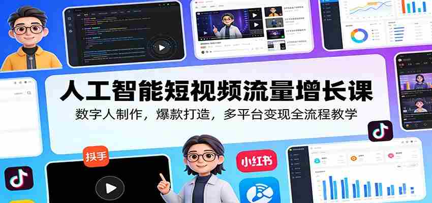 人工智能短视频流量增长课：数字人制作，爆款打造，多平台变现全流程教学-有道网创