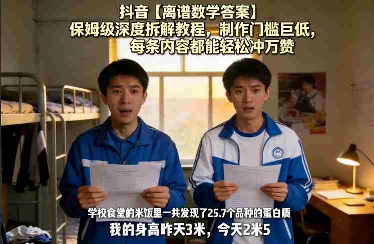 抖音【离谱数学答案】保姆级深度拆解教程，制作门槛巨低，每条内容都能轻松冲万赞，附详细步骤-有道网创