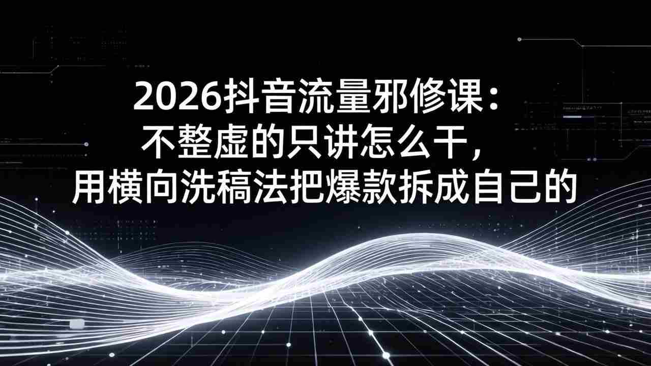 （17725期）2026抖音流量邪修课：不整虚的只讲怎么干，用横向洗稿法把爆款拆成自己的-有道网创