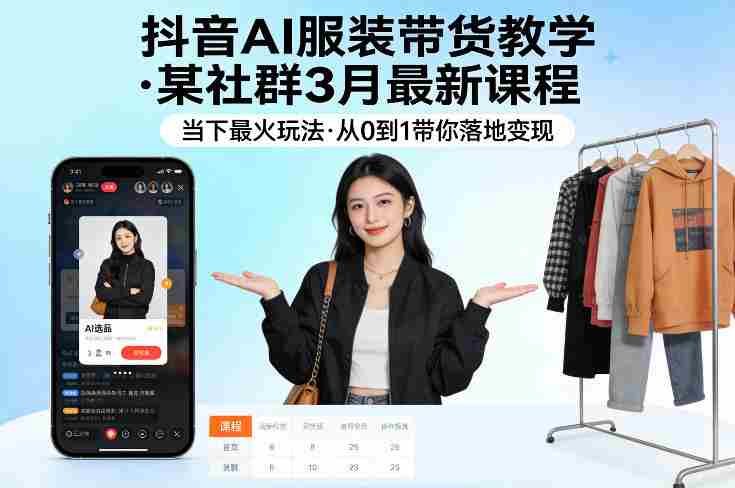 抖音AI服装带货教学，某社群3月最新课程，当下最火玩法，从0到1带你落地变现-有道网创