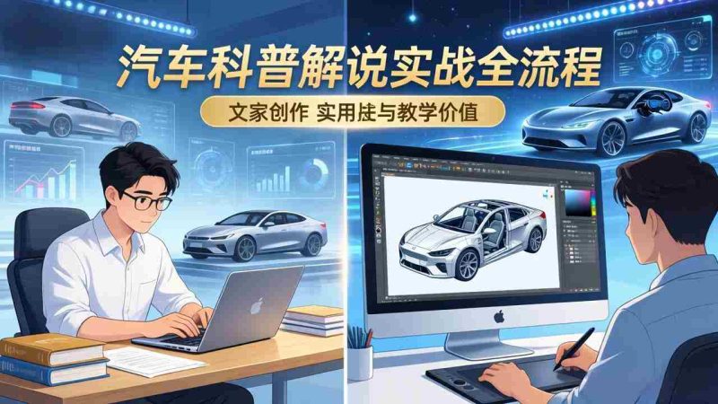 (17665期)抖音汽车科普解说实战:文案+动画+画面处理+去水印全流程,打造专业汽车科普视频-有道网创