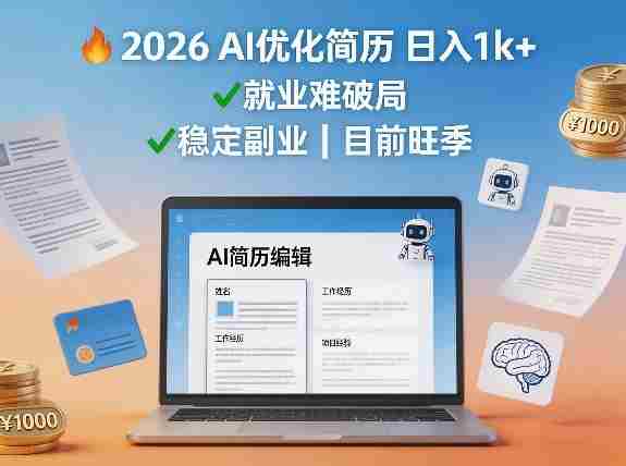 2026用AI优化简历日入1k+就业难，目前旺季，稳定副业-有道网创