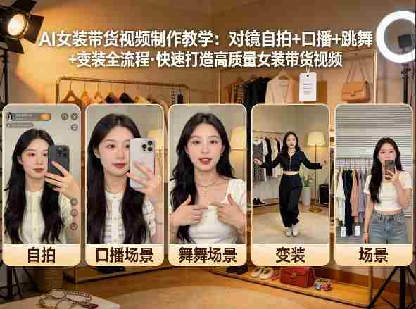 AI女装带货视频制作教学，对镜自拍、口播、跳舞、变装全流程，快速打造高质量女装带货视频-有道网创