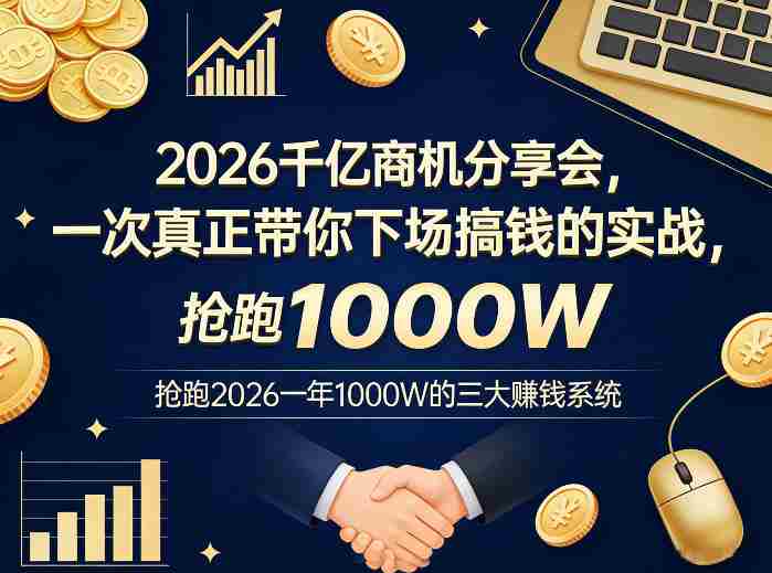 2026千亿商机分享会，一次真正带你下场搞钱的实战，抢跑2026一年1000W的三大賺钱系统-有道网创