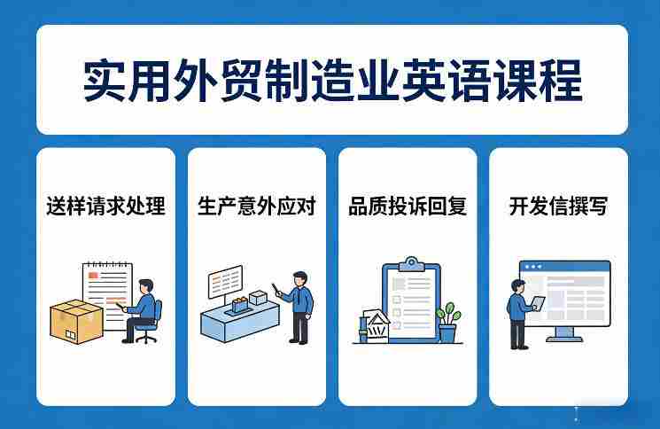 实用外贸制造业英语课程,教你专业处理送样请求、应对生产意外、回复品质投诉、撰写开发信等-有道网创