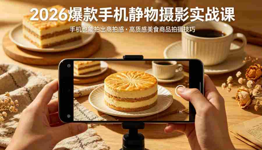 2026爆款手机静物摄影实战课，手机也能拍出商拍感，学会拍出高质感美食商品-有道网创